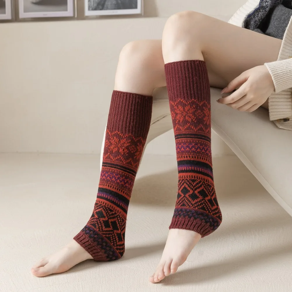 New Boot Cuffs Pile Socks Thickened Keep Warm Knitted Leg Protector Geometric Contrast Foot Cover Autumn