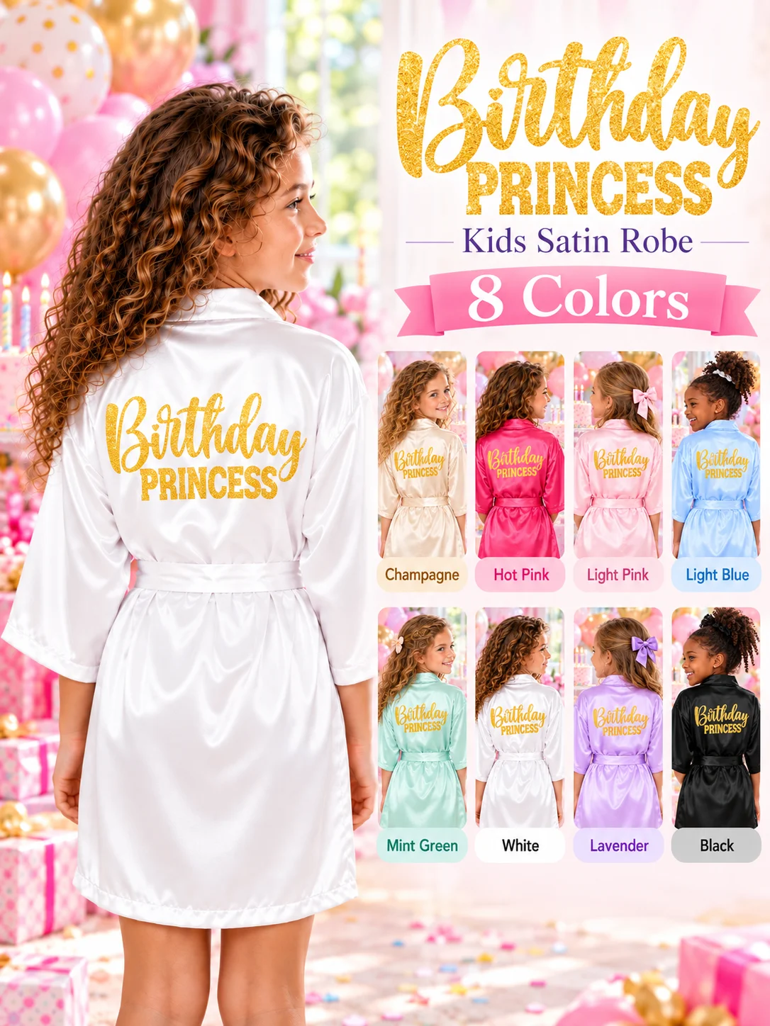 Girls' Birthday Princess Pajamas, Japanese Style BathRobe, Suitable For Birthday Party, Spa Party,Holiday Celebration