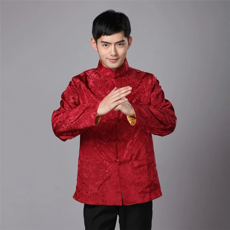 Tang Suit Traditional Chinese Clothing for Men Shirt Jacket  Double Wear Collar Cheongsam Top Retro News Year Clothes Kung Fu