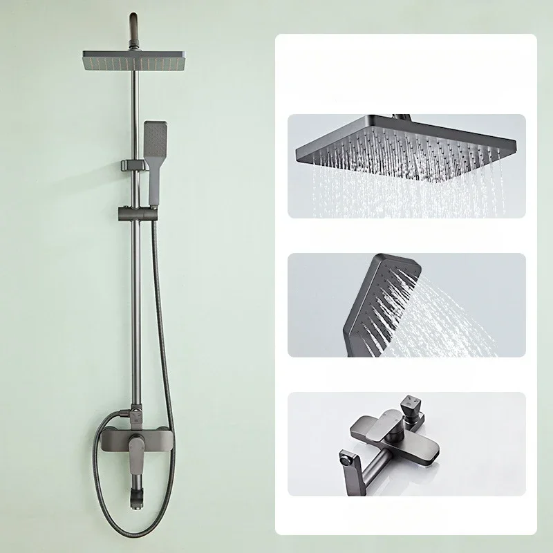 Three Ways Water Outlet Knobbed Shower Systerm Wall Mounted Faucet Rotatable Rainfall Hot Cold Shower Set for Bathroom