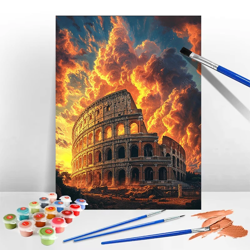 

Закат древний римский Колизей DIY цифровая картина маслом украшение дома цифровая раскраска подарок на день рождения вечерние