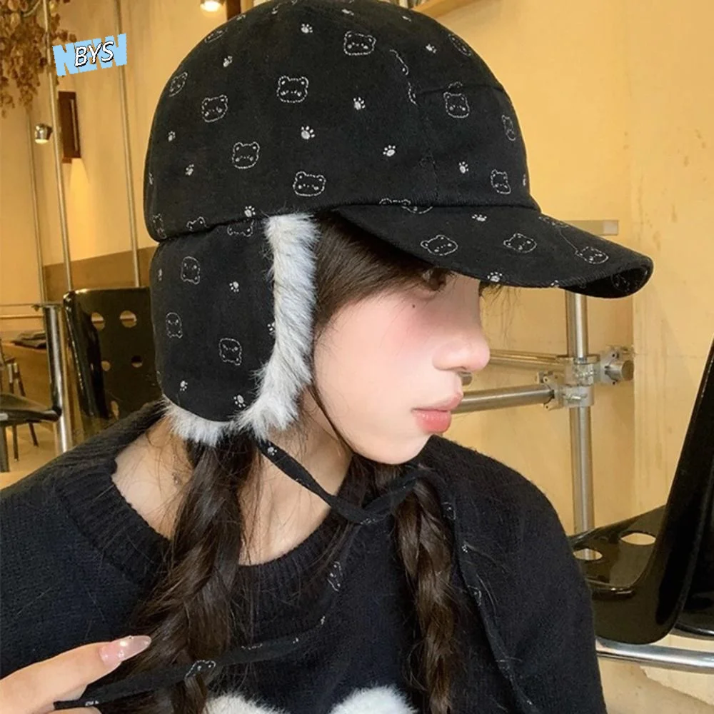 

Fashion Warm Plush Baseball Cap Wool Bear Polka Dot Lei Feng Hat Korean Retro Ear Protection Hat Girls