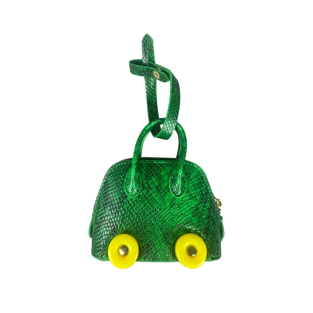Mini-Tasche aus Leder mit Schlangenprägung – Ohrhörer- und Lippenstiftbeutel mit kontrastfarbenen Rädern – PU-Leder-Tasche Charm – ideales Geschenk für Frauen – Detail 13