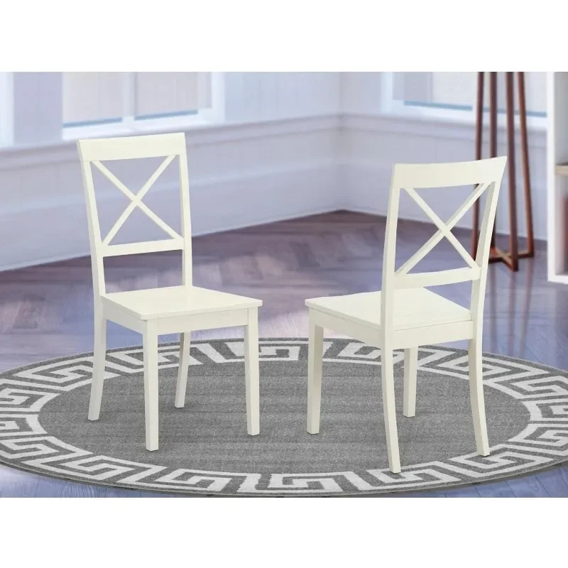 Boston Dining Room Cross Back Solid Wood Seat Chairs, Set of 2, Linen White