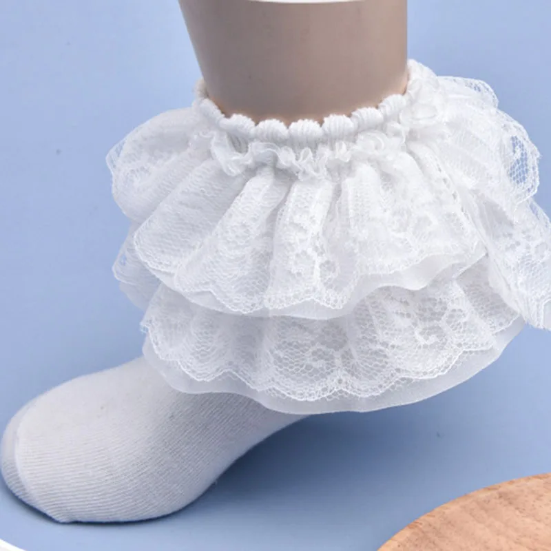 Girls Lace Ruffle Frilly Princess Cotton Ankle Socks White Kids Child School Party Wedding Latin Dance Socks Spring