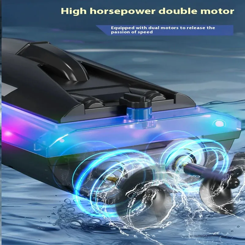 Rc Boat 2.4G High Speed Waterproof Racing Remote Control Boat Toy Model with Light Speedboat Outdoor Toys Children's Day Gifts