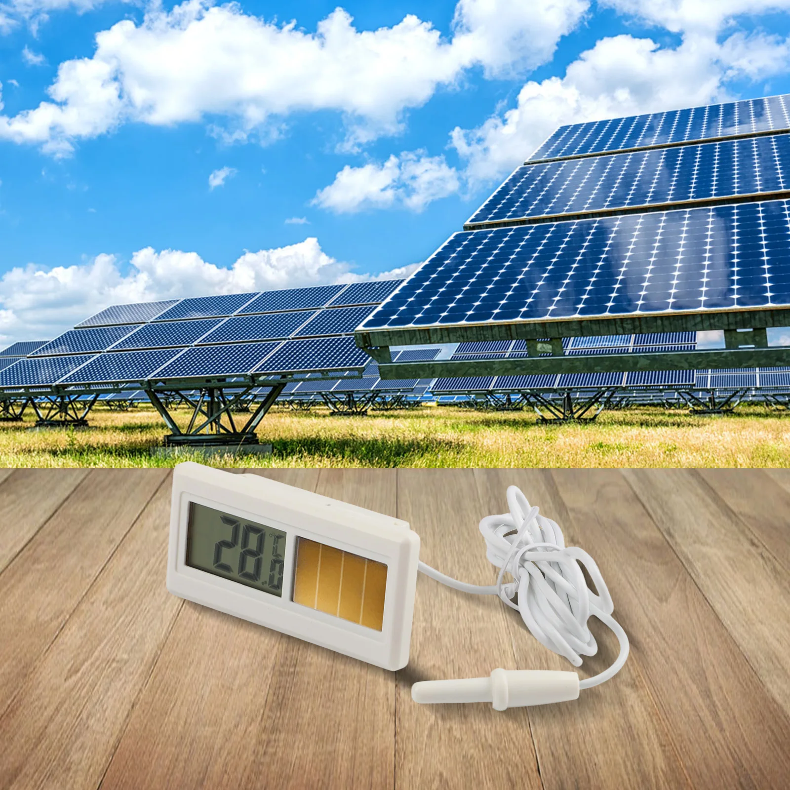 Solar Powered Temperature Sensor Outdoor Temperature Sensor Solar Thermometer 1 Meter Sensor Cable Solar Powered