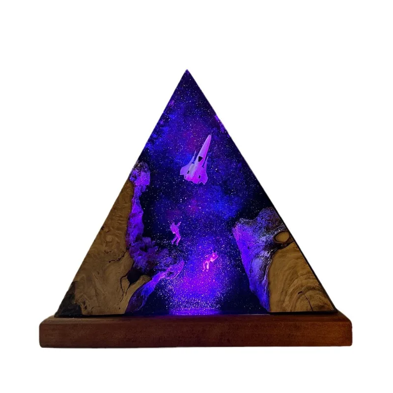 

Space Night Light Galaxy Night Light Astronaut Rocket Resin Wood Light Spaceship Gift