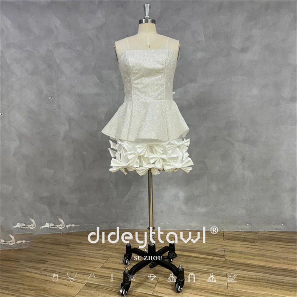 

DIDEYTTAWL Real Picture Customized Strapless Short Bridal Glitter Corset Bodice Bow A-line Silhouette Elegant Mini-Dress 2025