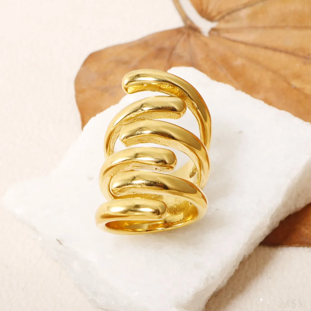 Gold Color Gripping Clip Couple Rings Men and Women Long Stainless Steel Ring 2024 Trendy Index Finger Rings Jewelry Wholesale