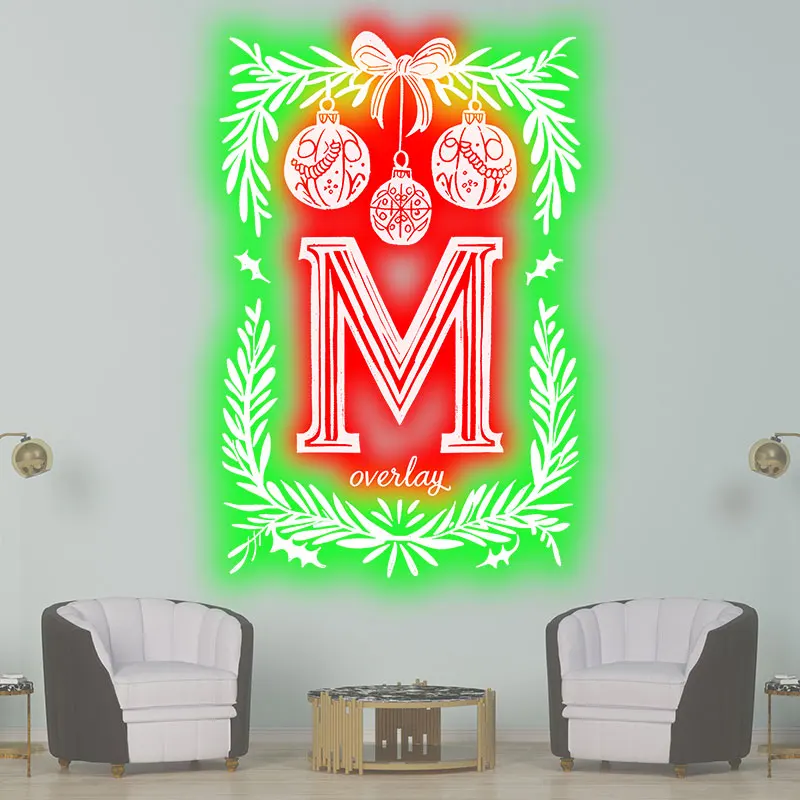 Merry Christmas Poker Shape Chart Neon Sign, Big M letter, Hanging Red Lanterns, Custom LED Light, Light Up The Holiday Spirit