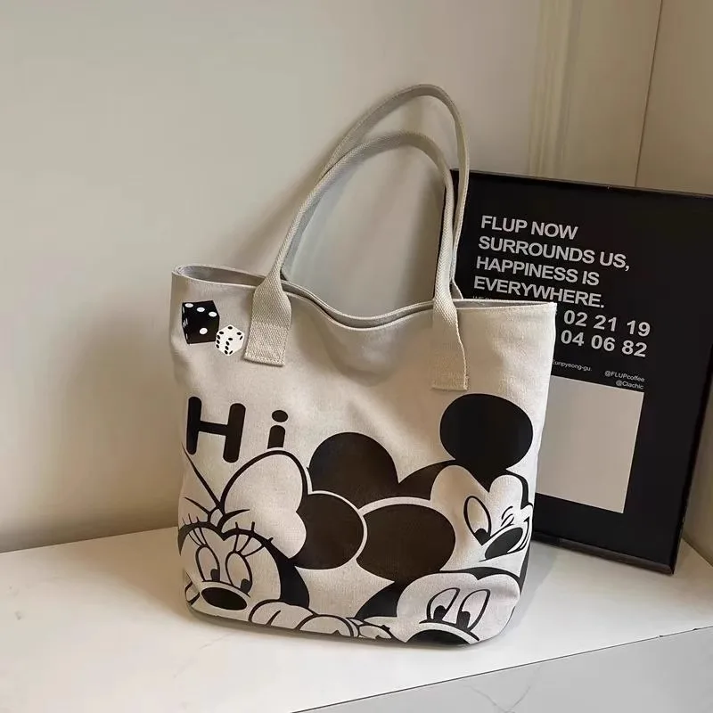 

Mickey Graffiti Women's Shoulder Bags Large Capacity Canvas Tote Handbag Daily Commuting Laptop Bag