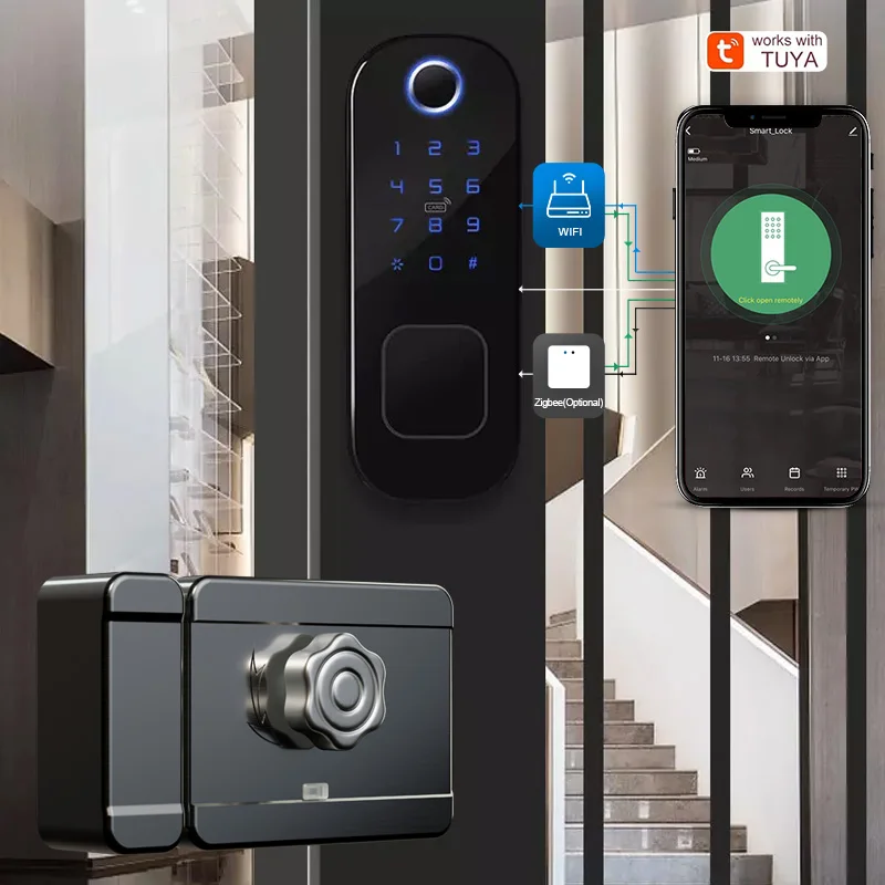 

ANG Residential Auto Digital Tuya Door Lock Rim Security Password Fingerprint Electric Door Lock