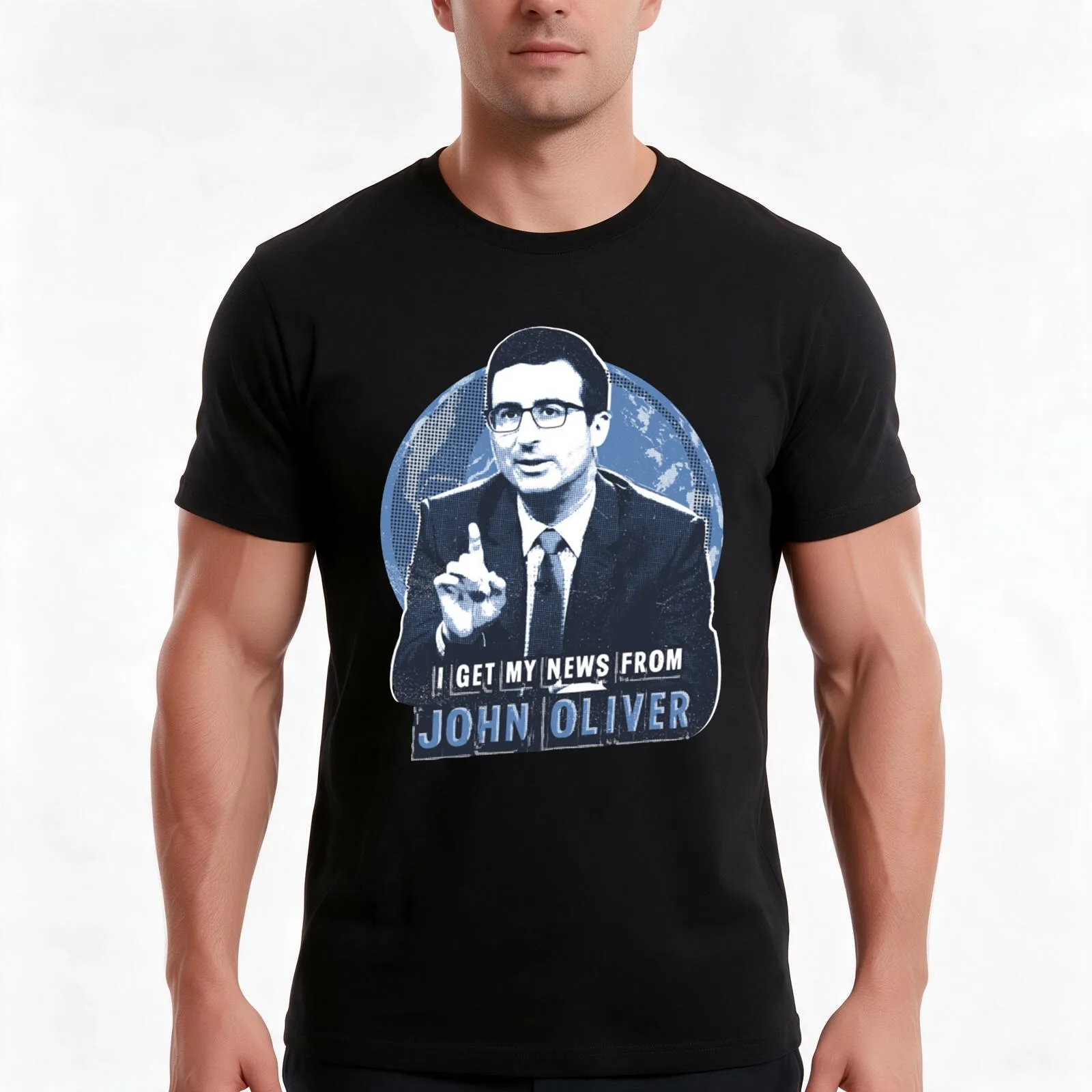 I get my news from John Oliver T-Shirt, Summer Casual Cotton Tee, Oversized Streetwear Tops, Vintage Graphic Print, 100% Cotton