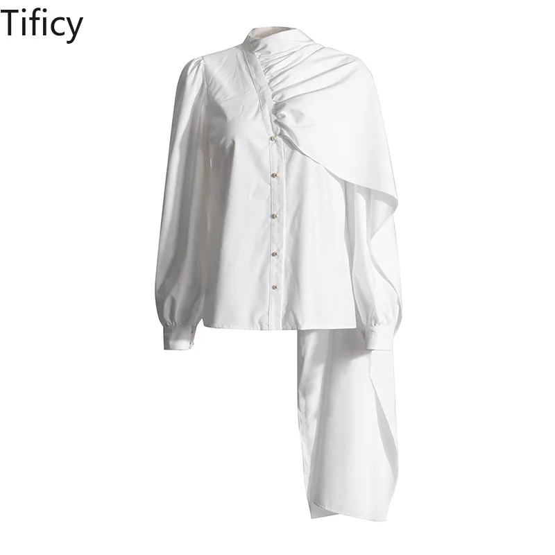 TIFICY Elegant and Elegant Style Solid Color Versatile Single Breasted Shirts Women's New Design Scarf Style Long Sleeved Shirt