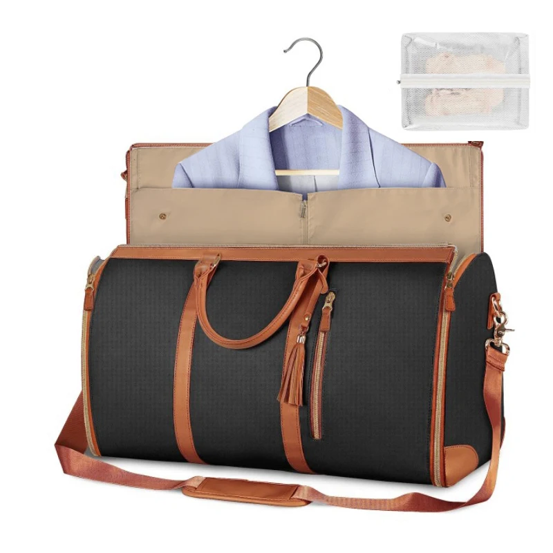 New 1pc Foldable Women's Travel Convenient Carry-on Clothing Bag Large PU Leather Duffel Bag Women's Business Travel Bag