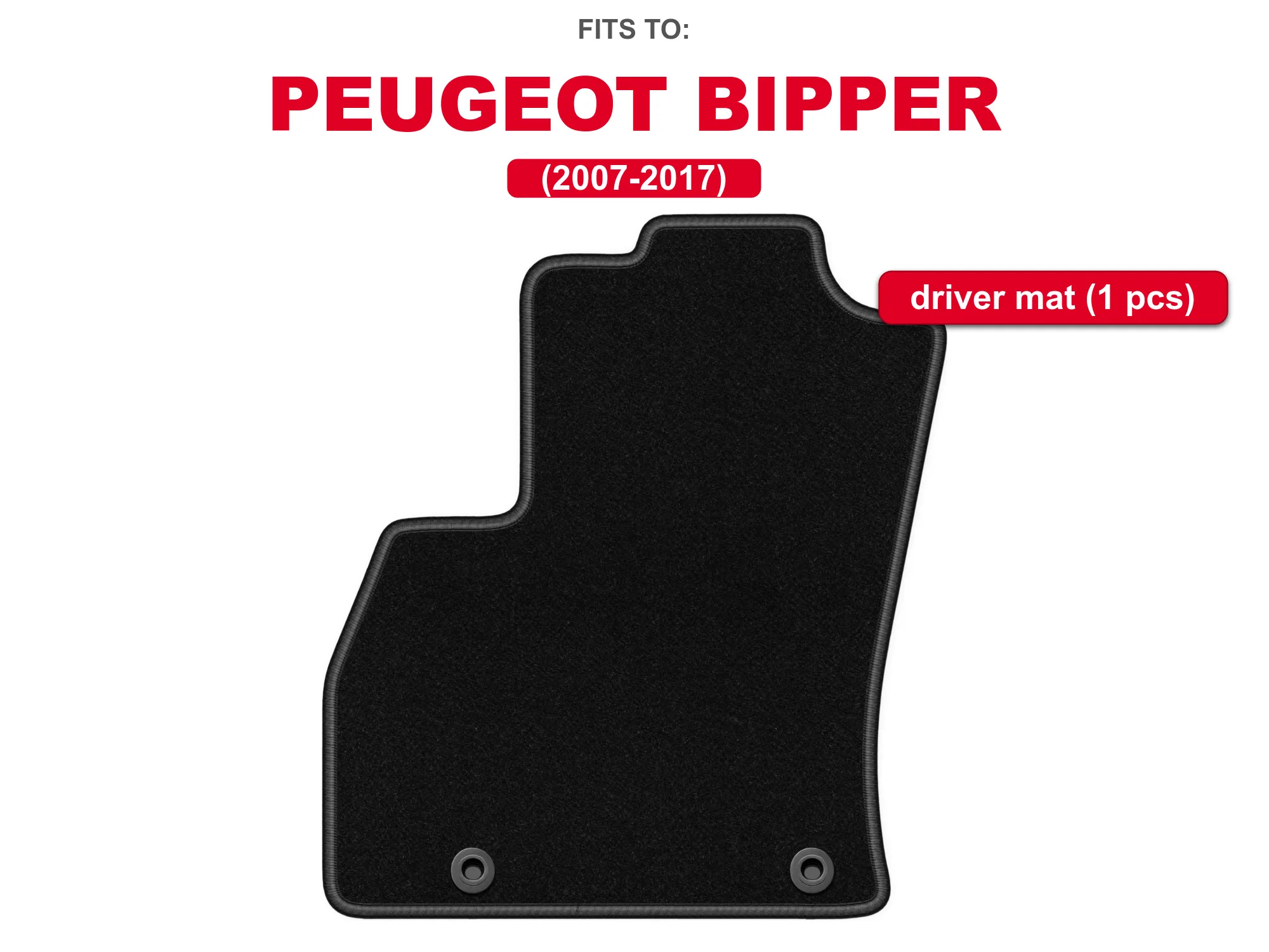 Zwarte velours bestuurdersvloermat voor: Citroen Nemo 2007–2017 combi, autovloermat, 1 stuk voor de bestuurderszijde, op maat gemaakt