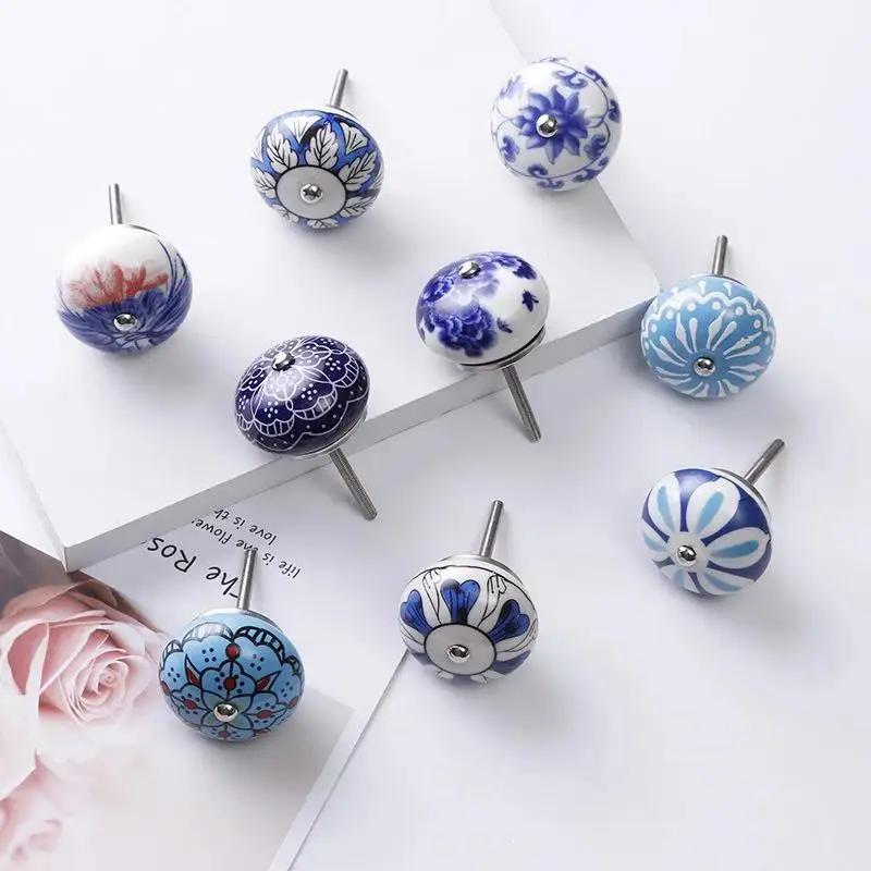 1PCS Multicolor Ceramic Knobs for Cupboard Cabinet Dresser and Furniture Antique Floral Drawer Handle Pull Door Knob