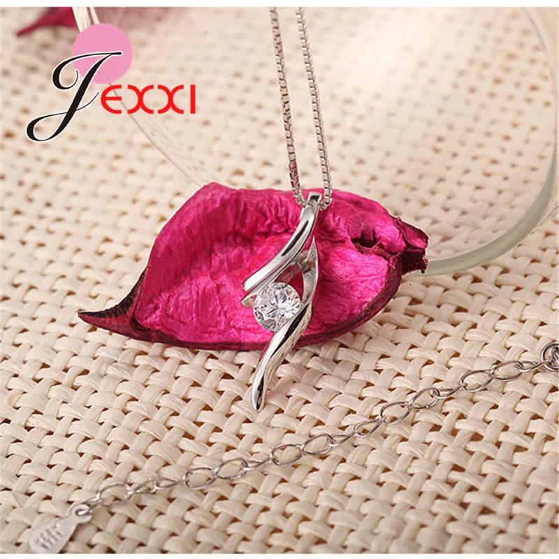 Genuine 925 Sterling Silver NEW Fashionable Design Pendant Necklace CZ Wedding Jewelry Pretty Chain For Women/Grils