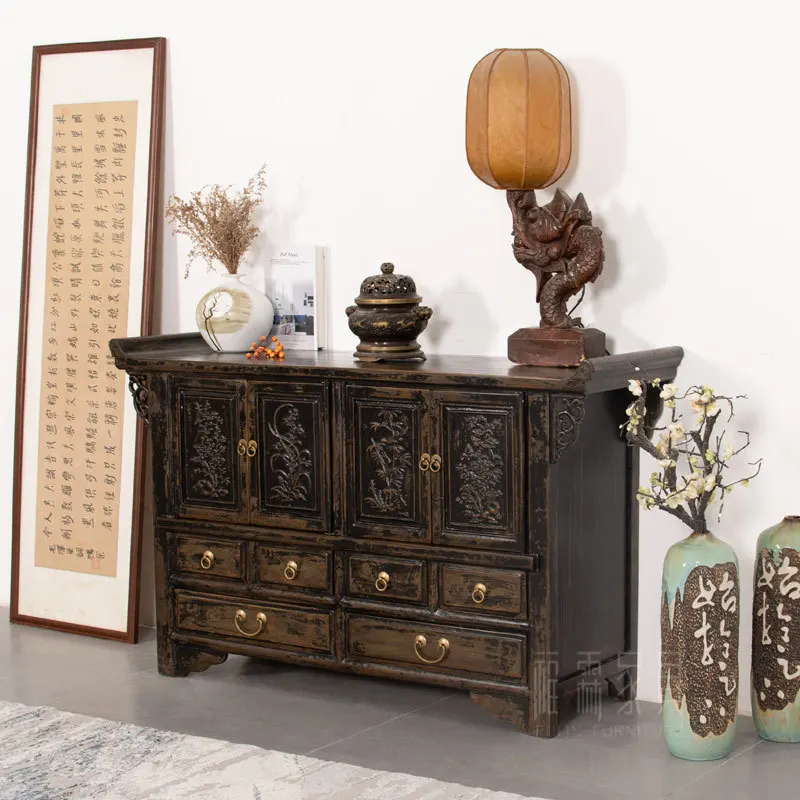Chinese-style porch cabinet, foyer locker, painted retro warped head cabinet, dining side cabinet, living room storage