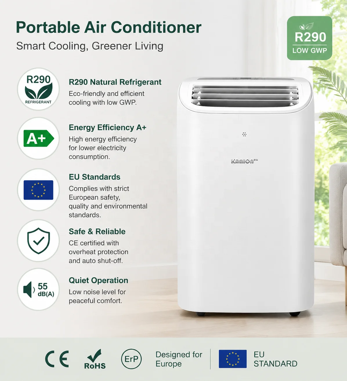 Climatiseur Portable Auto-Evaporatif 12000 BTU Sans Egouttement AC Mobile Avec Fonctions Ventilateur Et Deshumidification