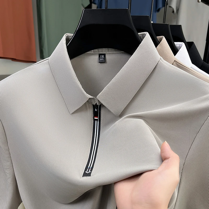 High End Brand Men's Polo Shirt Fashion Quality Half Zipper Short Sleeve Classic Lapel T-Shirt Business Casual Trend Menswear