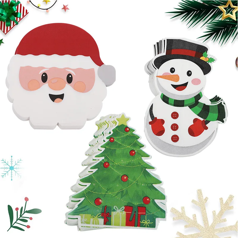20pcs Christmas Paper Napkin Xmas Tree Santa Claus Snowman Disposable Table Dinner Napkin Tissues Party Decoration Supplie
