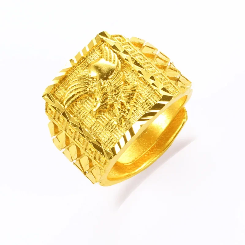 Exquisite Gold 18 K Color Eagle Ring for Men Brother Father Women Jewelry Open Engagement Wedding Finger Rings Not Fade