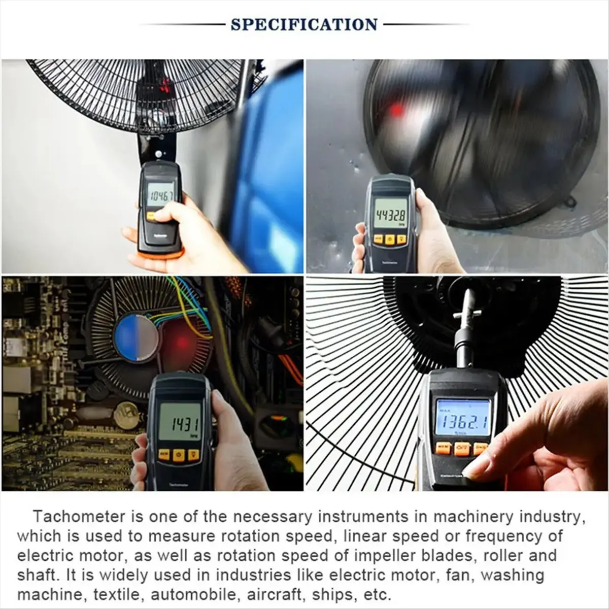 Handheld Digital Tachometer Contact Motor Tachometer Speedometer Tach RPM Tester Wide Measuring Rang 0.5 - 19999 RPM