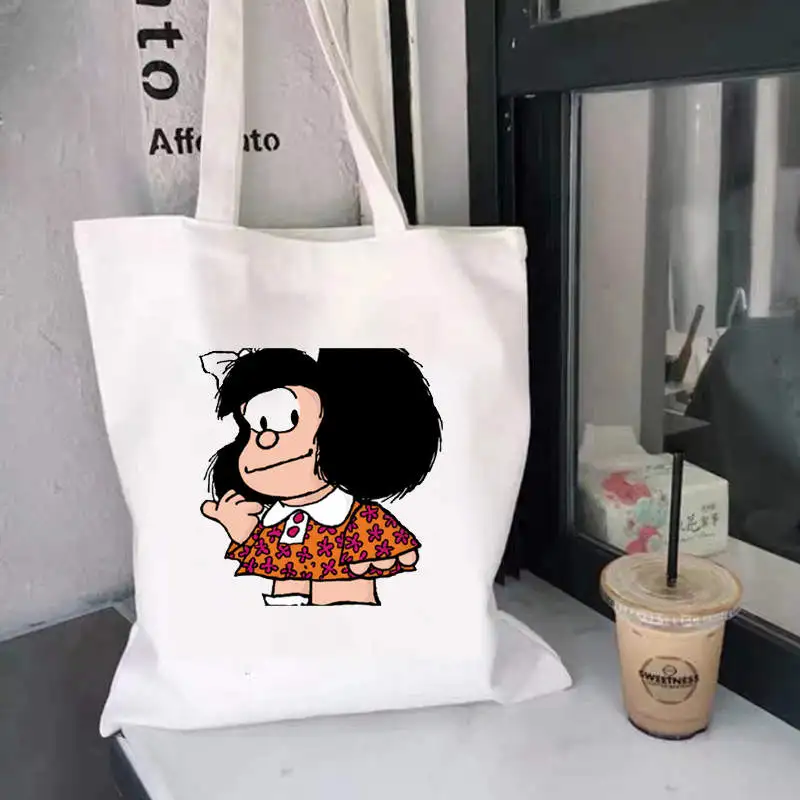 MINISO Disney Mafalda Malerei Kissen jesień makijaż w stylu kreskówki płócienne damskie torby z grubej bawełny torebka na ramię torba na zakupy