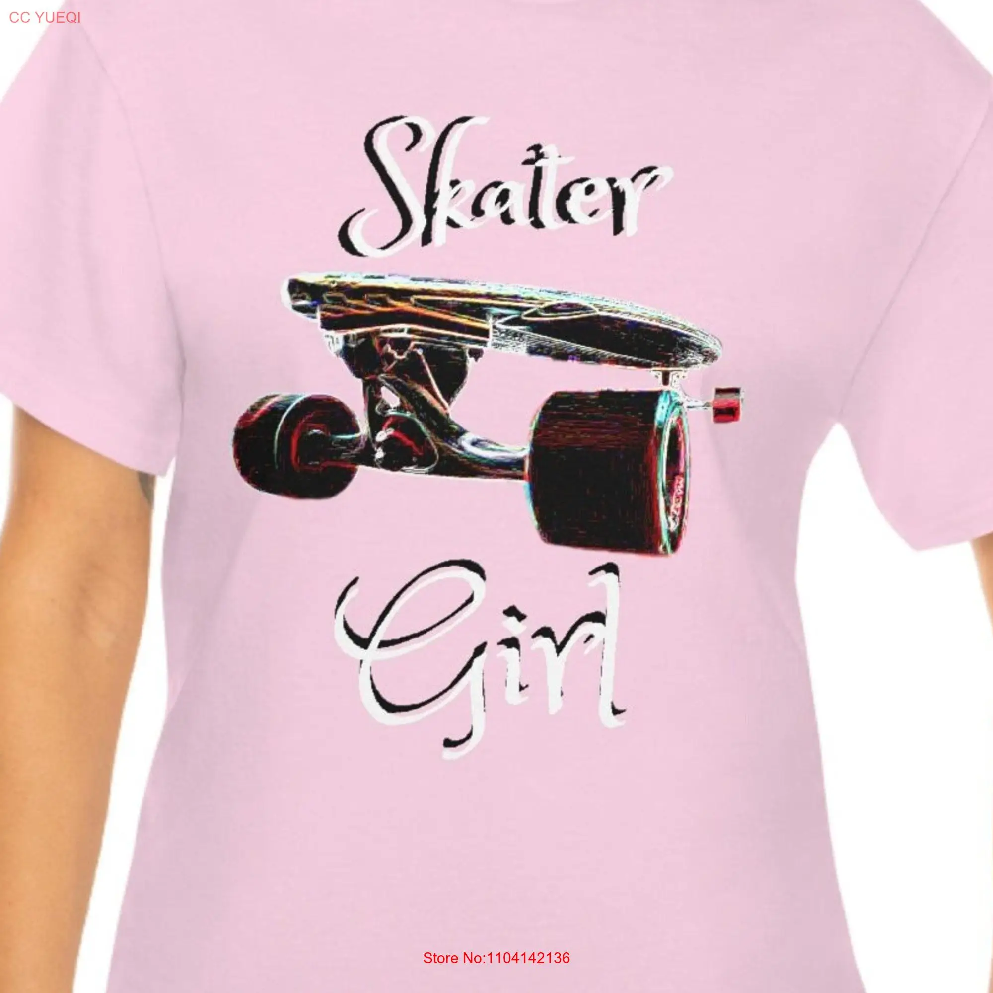 Skater Girl T Shirt Skateboard Skate Board Longboard Vintage Retro Heavy Cotton long or short sleeves