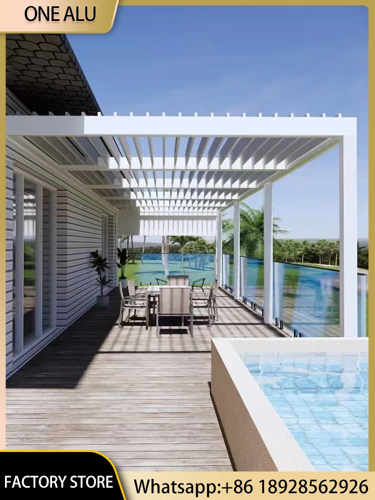 Bioclimatic Aluminum Louvered Pergola Motorized Adjustable Roof Customized for Outdoor Garden