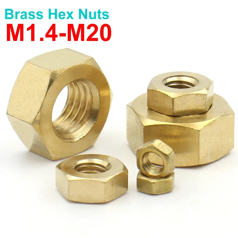 1/5/10/50/100pcs M1.4 M1.6 M2 M2.5 M3 M4 M5 M6 M8 M10 M12 M14 M16 M18 M20 DIN934 Solid Brass Copper Hex Hexagon Nut