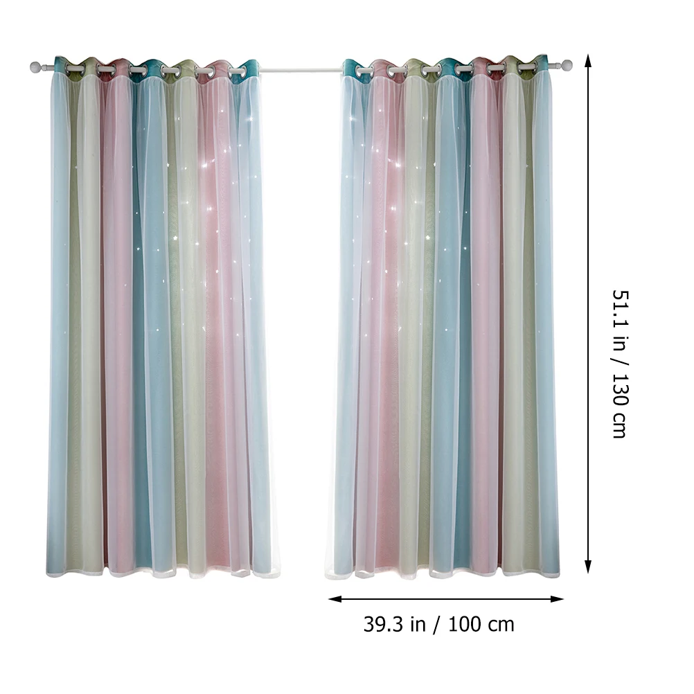 

2 Pcs Pink 130x100cm Gradual Hollow Star Double Layer Blackout Curtains Bedroom Living Room Insulation Shading Window