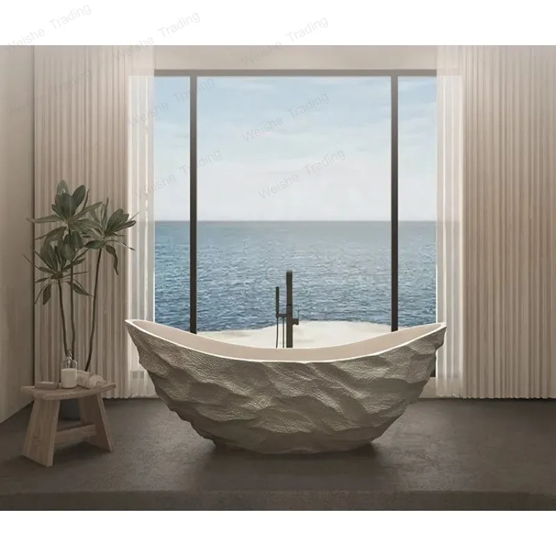 Freestanding Ergonomic Rock Texture Bathtub Eco Friendly Insulation Antibacterial for Hotel Villa Bathroom