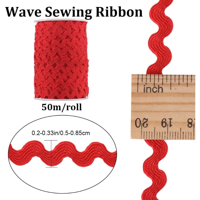 54.6Yds/50m RIC Rac Trim Ribbon Red Wave Bending Fringe Trim 0.2\