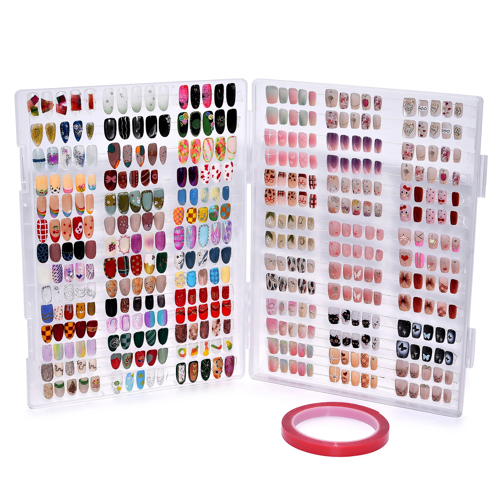 Large Nail Art Storage Box Transparent Acrylic Press-On Nails Double Sided Tape Roll KADS Large Capacity Boxes Nail Art Display