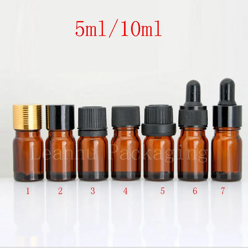 5ml 10ml amber small essential oil glass vial empty glass dropper bottles Amber glass container safety screw cap bottle brown