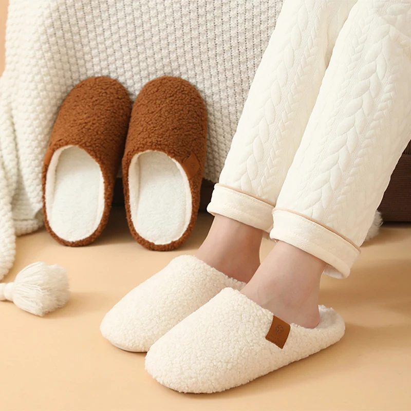 Unisex Soft Lightweight Fluffy Home Slippers Women Winter Warm Lamb Wool Indoor Slippers 2026 Anti Slip Living Room Cotton Shoes