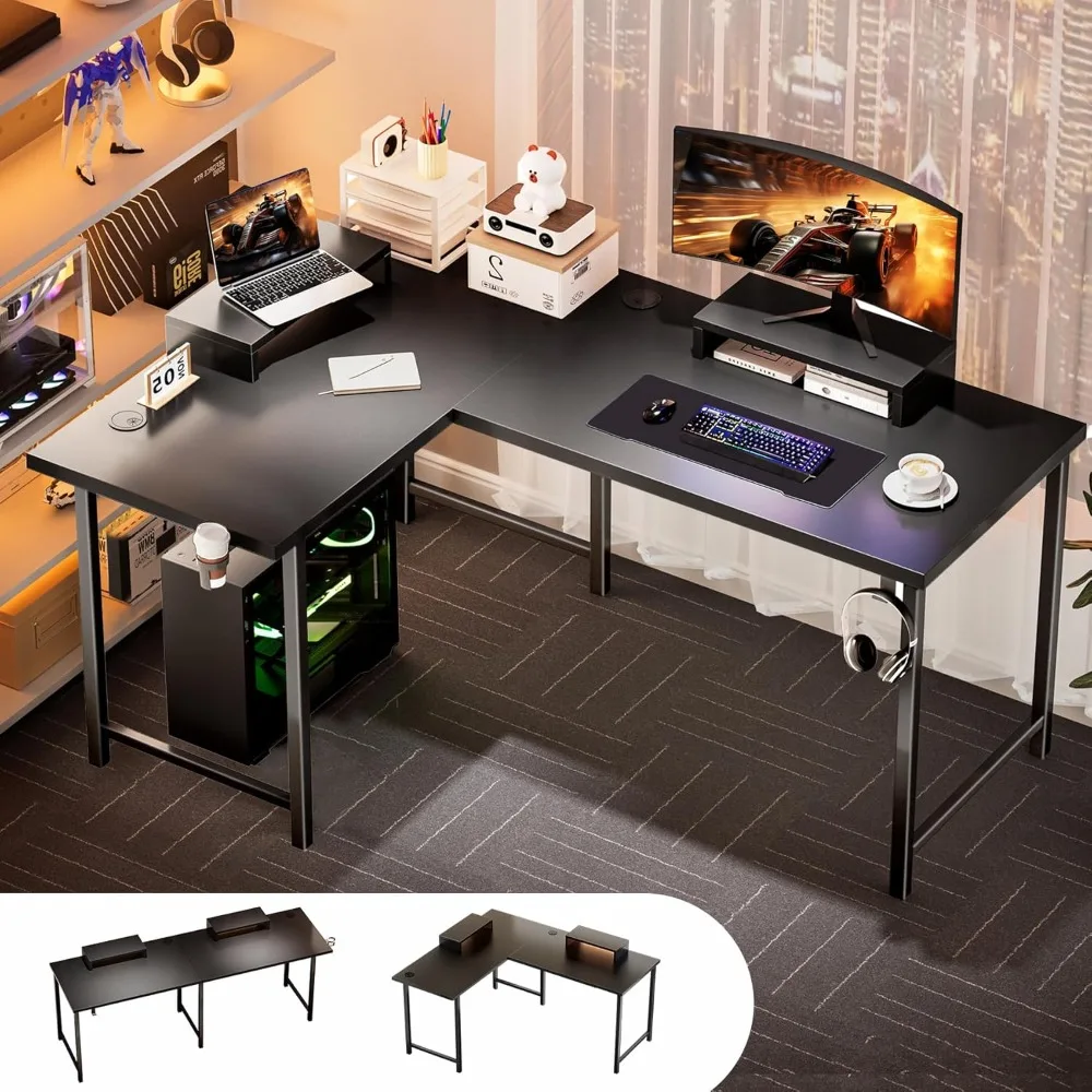 

L Shaped Gaming Desk, Reversible Computer Desk Compatible Desk Gaming Table for Home Office Desks Ergonomic Corner Table