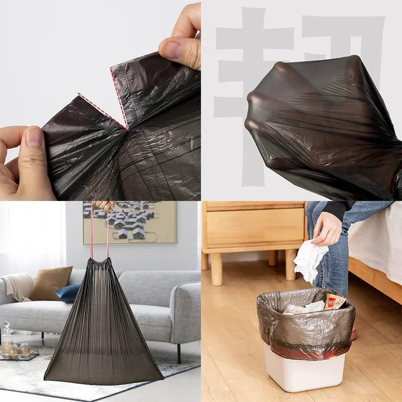 75PCS Disposable Thick Garbage Bag with Drawstring Garbage Bag Bathroom Bedroom Office Bathroom 4 Gallons