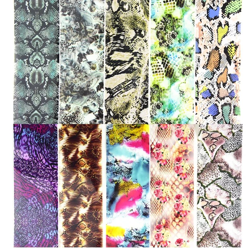 10pcs 50cm Snake Skin Design Nail Foil Leopard Flower Nail Stickers Slider Transfer Foils Decals Accessories