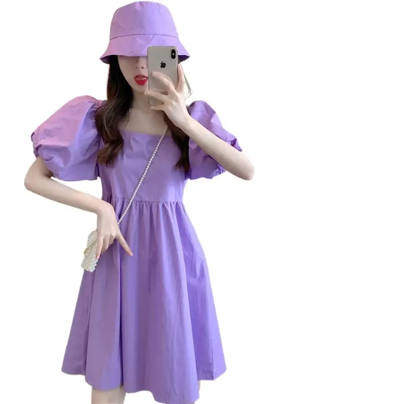 

Женское летнее Мини-Платье с пышными рукавами, приталенное милое платье с квадратным вырезом и высокой талией, лето 2024, милое женское платье