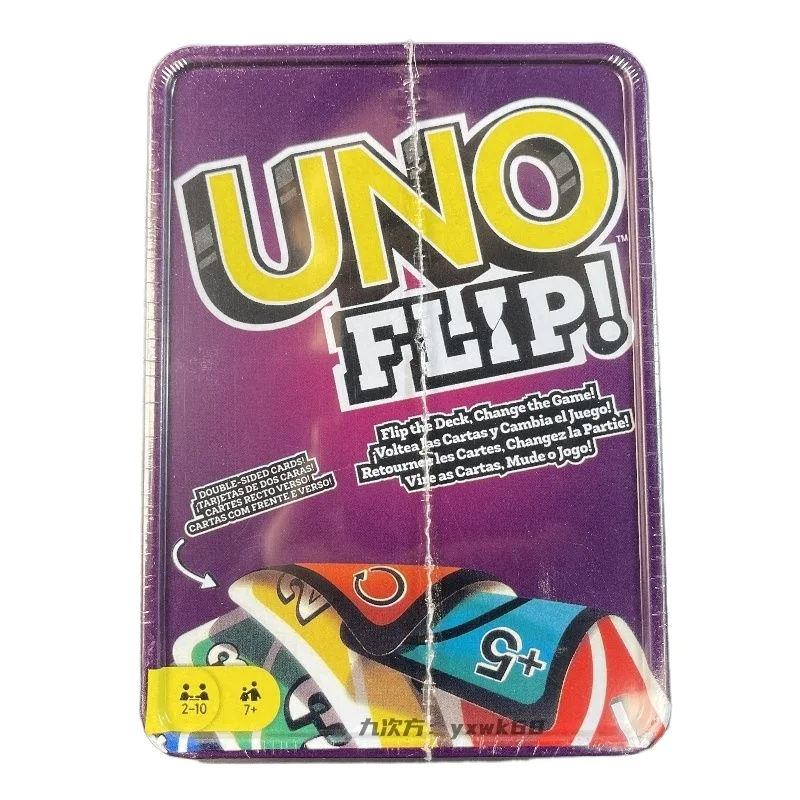 

UNO FLIP Iron Box Playing Cards Double-sided Reversal Super Fun Uno Puzzle Card Multiplayer Interactive Yu-Gi-Oh! Wholesale