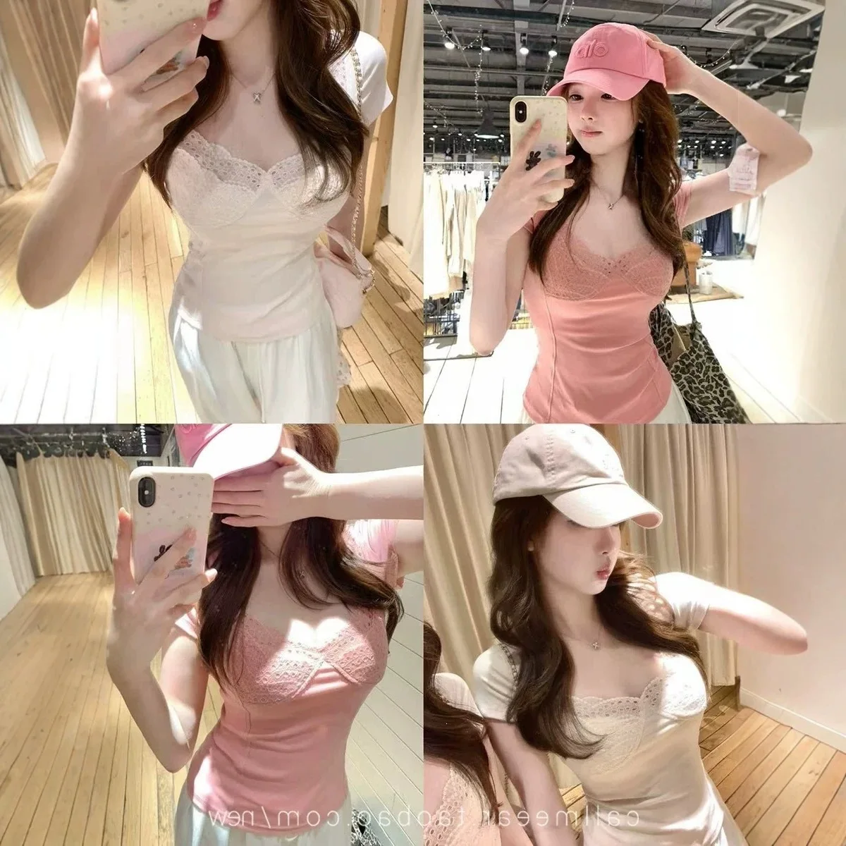 Somenie Splicing Design Waist Skinny Short Sleeve T-Shirt Women's Summer Top