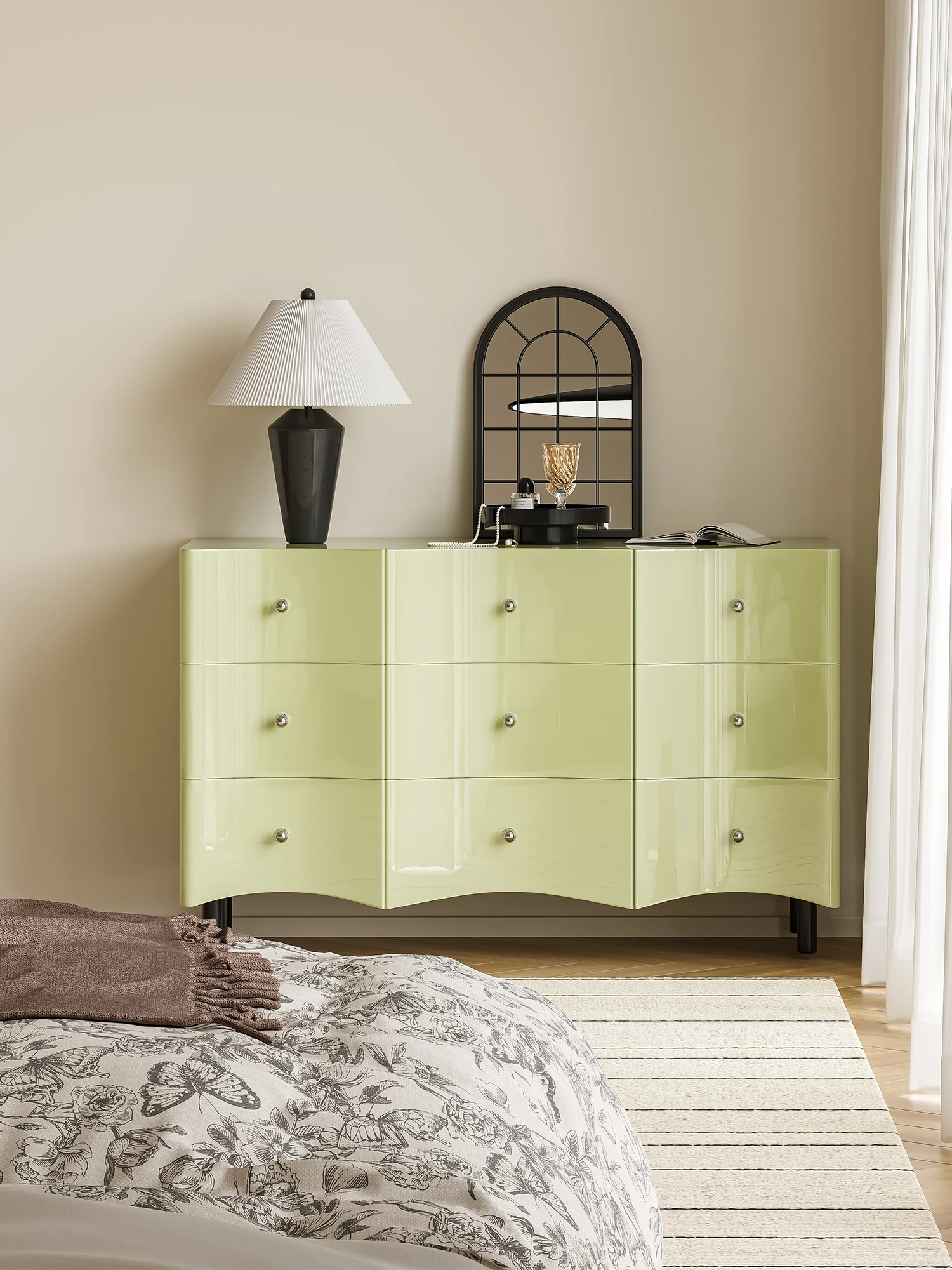 Ripple Matcha Simple and Luxury Bedroom Nine Dou Storage Cabinet