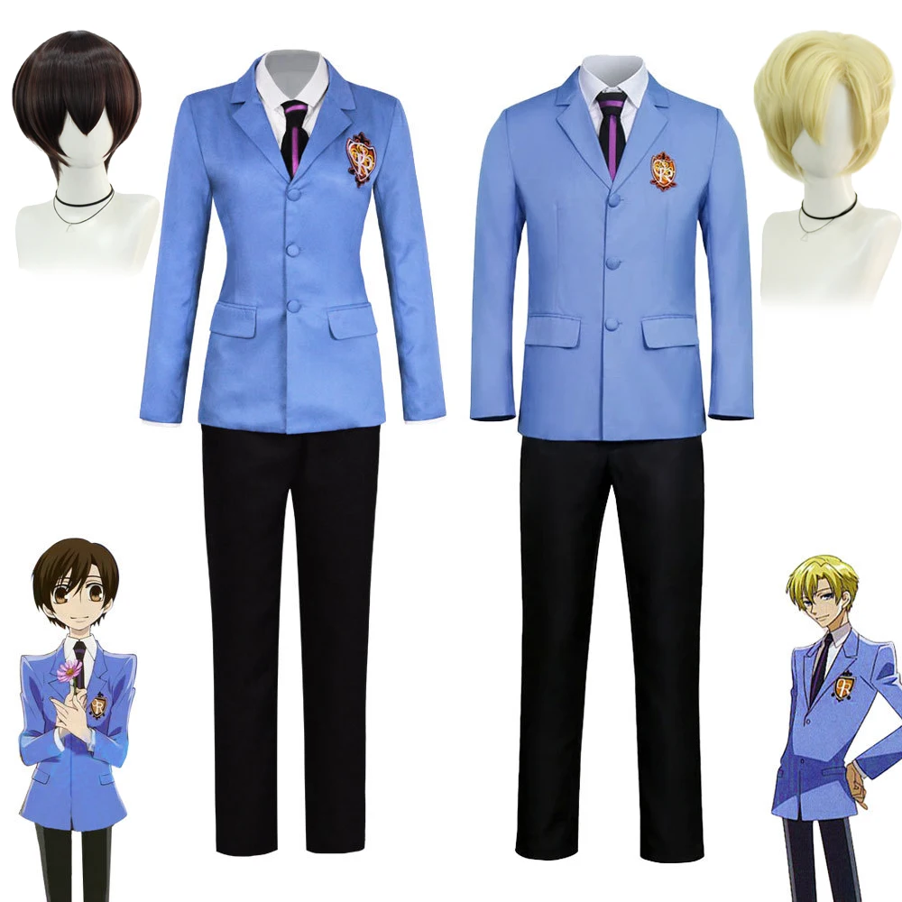 Anime Ouran High School Host Club Fujioka Haruhi Cosplay disfraz peluca Suou Tamaki uniforme escolar disfraces de Halloween para mujeres y hombres
