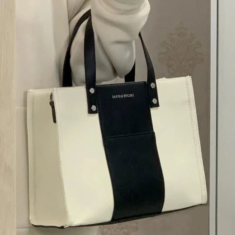 Corahkrimon niche borsa tote giapponese in bianco e nero tela borsa a tracolla diagonale a spalla singola per studenti di grande capacità