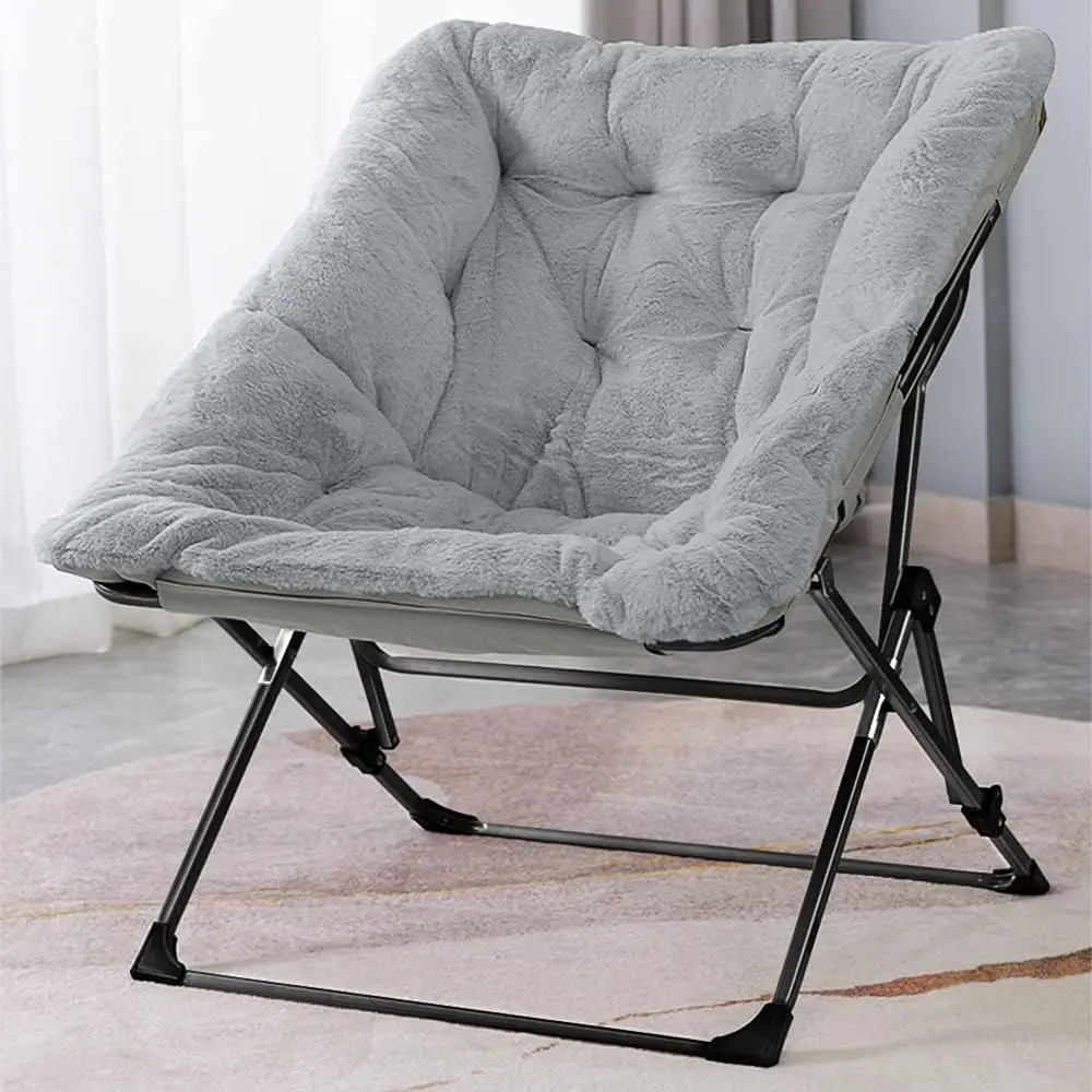 Comfy Saucer Chair, Folding Faux Fur Lounge Chair for Bedroom