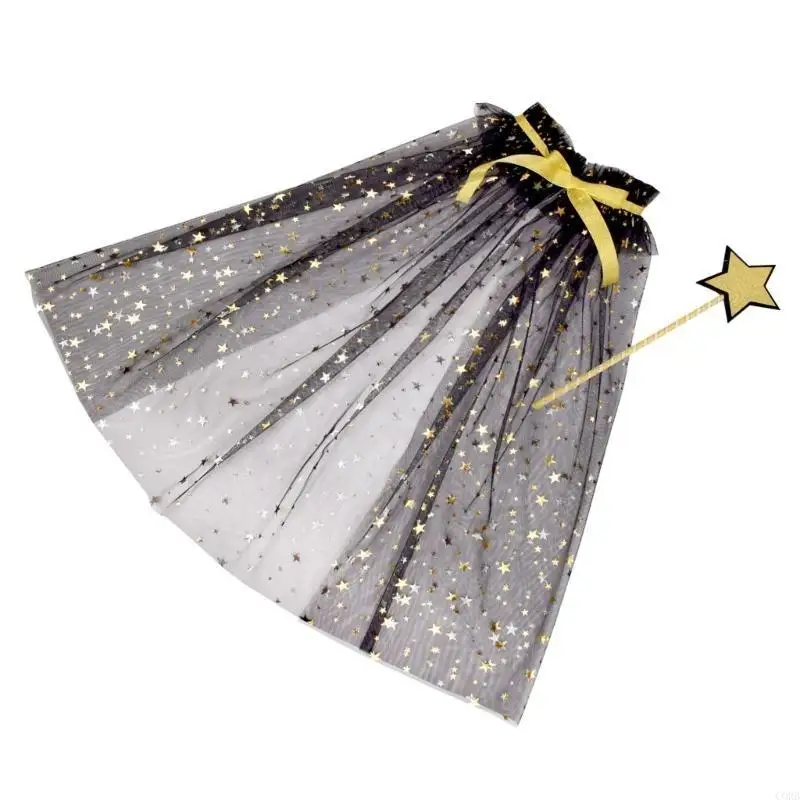 CORB Kids Star Wand and Sheer Cloak Set for Parties and Photography Comfortable Tulle with Matching Magical